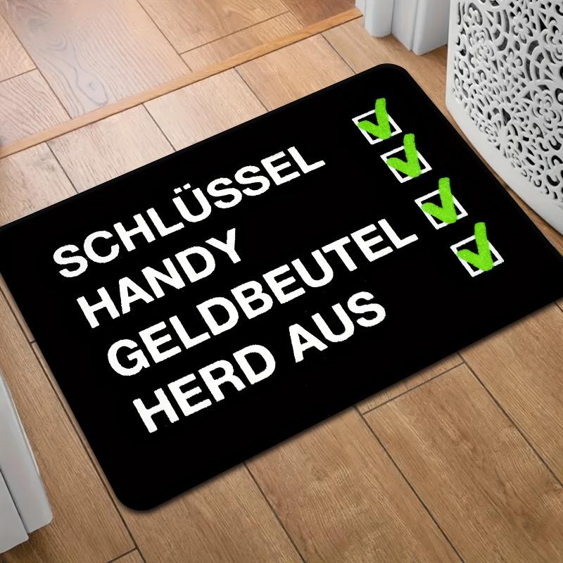 Мягкий фланелевый нескользящий коврик для двери - «Schlussel Handy Geldbeutel Herd Aus» Смешной дизайн, для кухни, ванной, спальни, Приветственный коврик