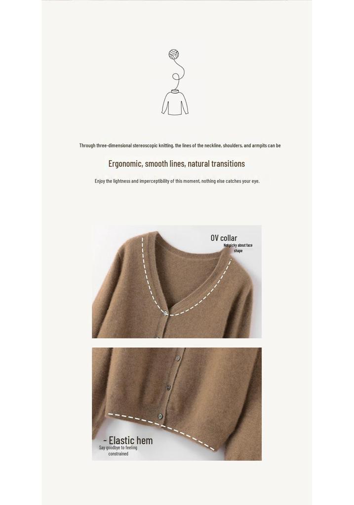 Women's 100% Cashmere V-Neck Cardigan – Autumn Fashion Knit Sweater Coat