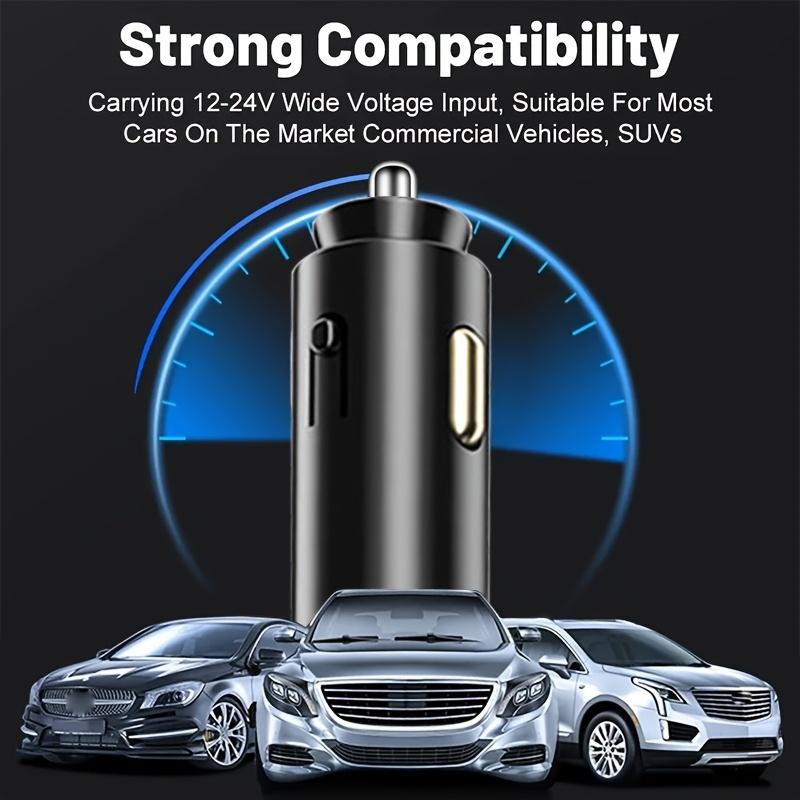 PD30W Fast Charging Car Charger with Retractable Cable, Dual Cigarette Lighter Ports and Real-Time LED Voltage Monitor for Cars and SUVs