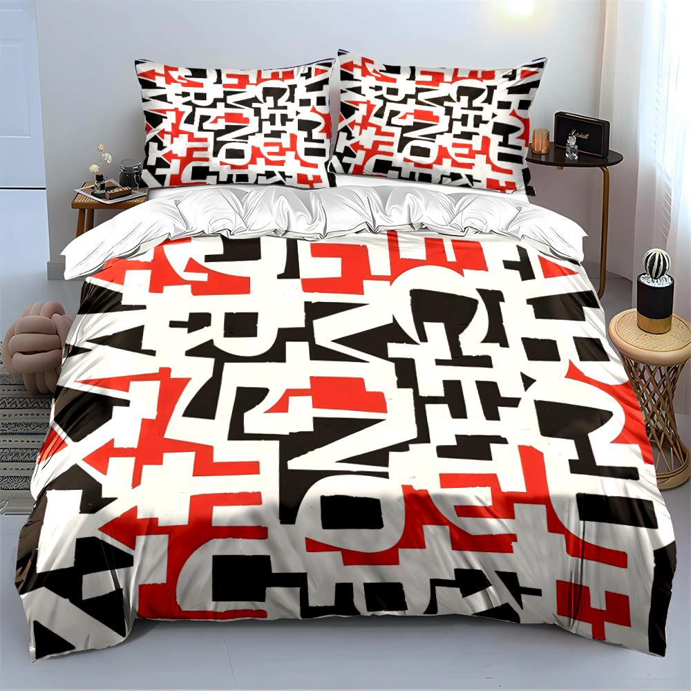 Modern Abstract Letter Print Bedding Set Bedding set (1 duvet cover, 2 pillowcases, duvet not included)
