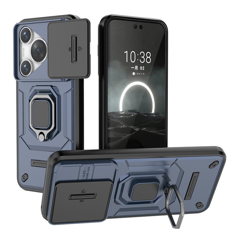 Shockproof Armor Funda For Huawei Pura 70 Pro Case Slide Camera Lens Protect Ring Stand Phone Cover For Pura70 Pro + Plus Capas