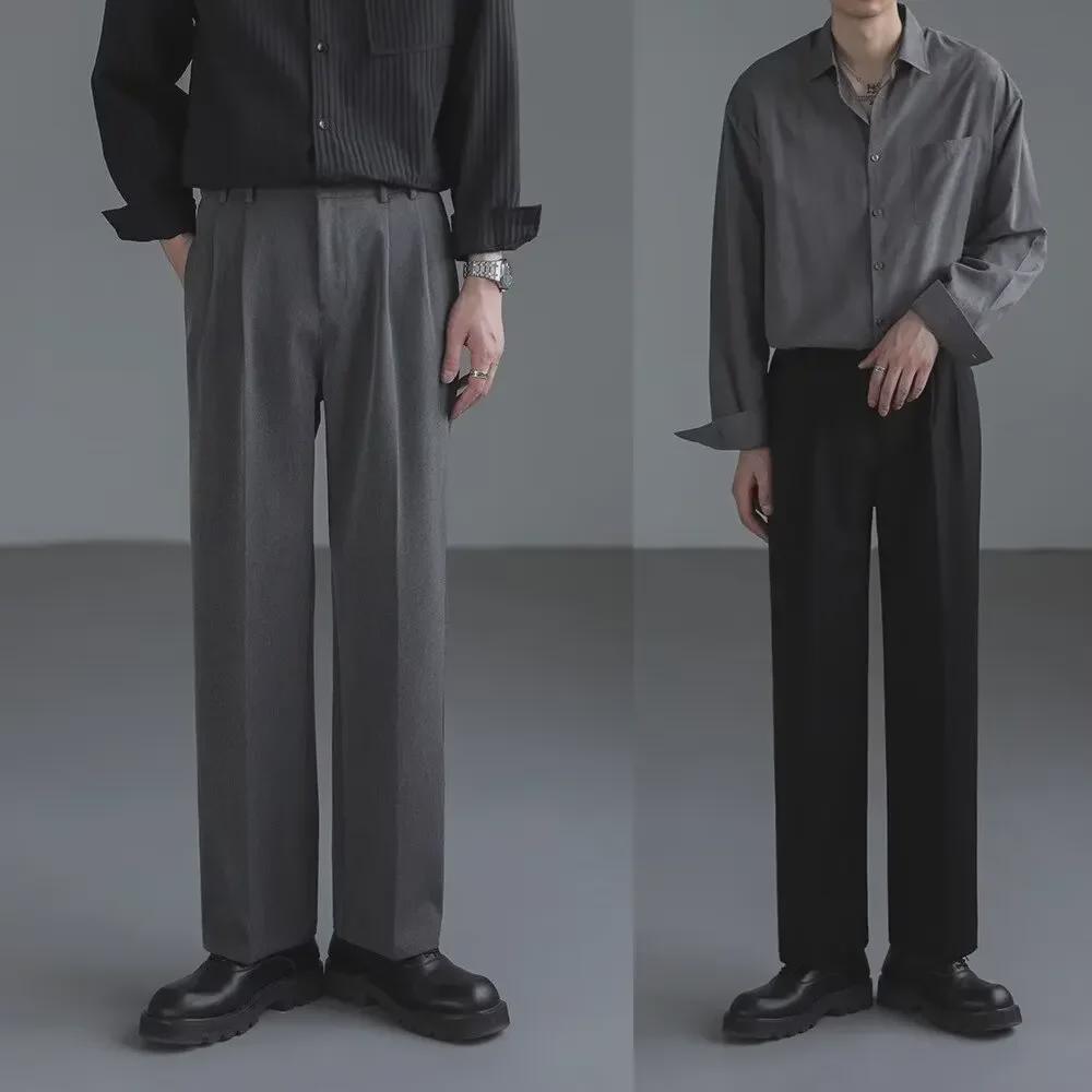 Korean-Style Loose Wide-Leg Men's Suit Pants - Trendy, Handsome, High-Grade Straight Trousers
