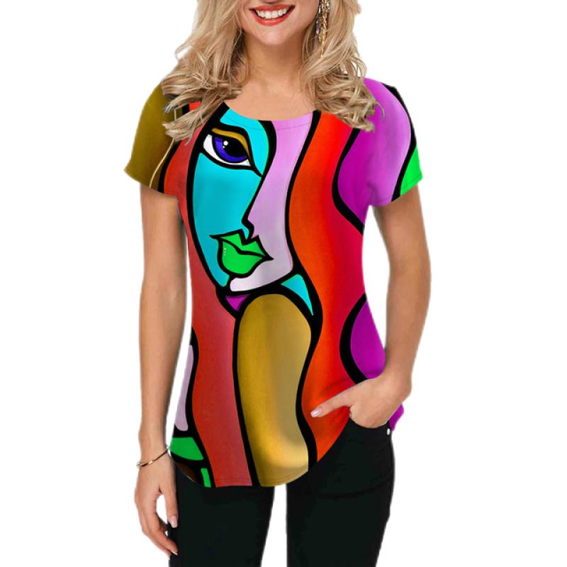 2023 Women T-shirts Abstract Painting Graphic T-shirts Short-Sleeved Tops Fashion Designer Apparle Summer For Ladies Tees New