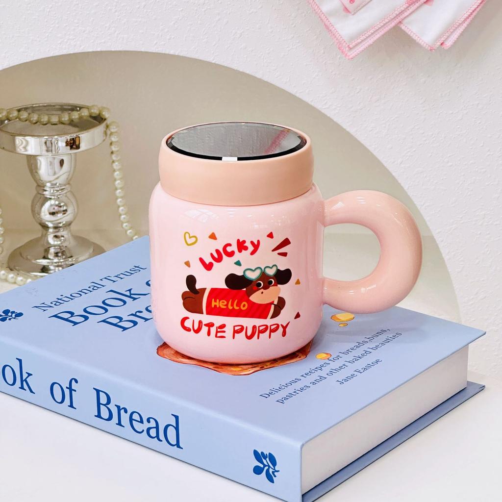 Мультяшная чашка-дудл из керамики с крышкой для подарка на день рождения девочки, парная чашка для воды, высококачественная кружка с животным для девушки
