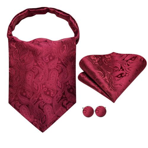 Mens Ascot Tie Set Paisley Cravats Red Black Blue Gold Pink Silk Vintage Scarf