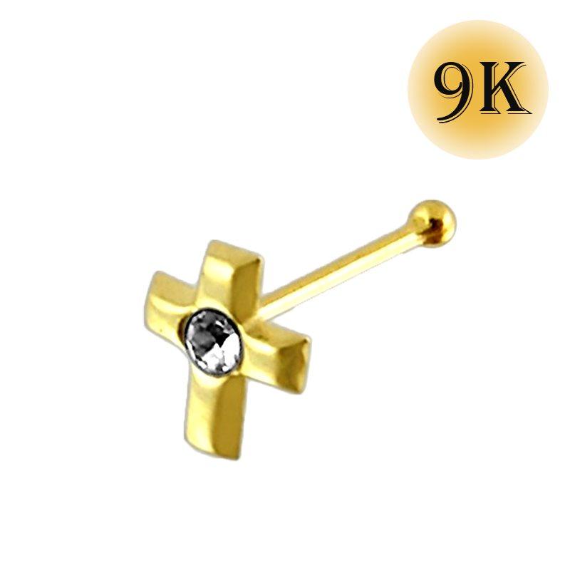 KODY PIERCING Булавка для носа с крестообразным шариком из 9-каратного золота, украшенная драгоценными камнями - качественный пирсинг