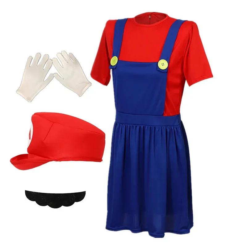 Adult Women's Game Character Costume Anime Luigi Dress with Hat Beard Gloves Funny Party Acting Costume