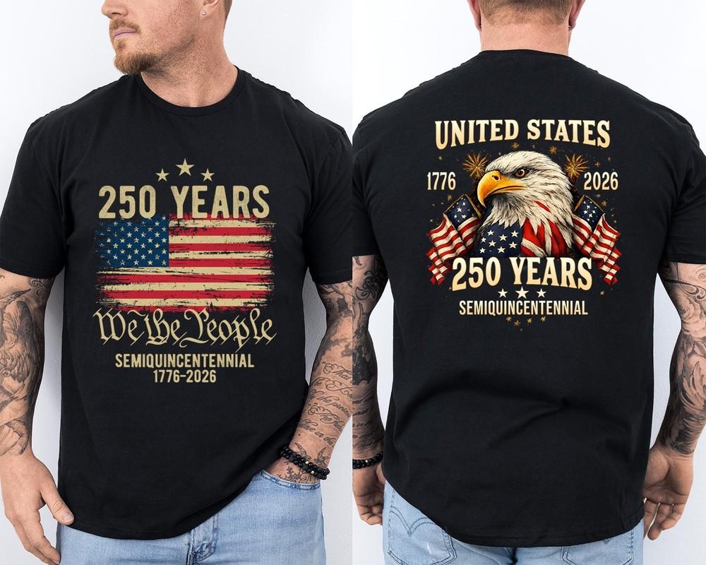 250 лет Флагу США 250-летие США Белоголовый орлан Передний усилитель; Футболка с принтом на спине Унисекс Футболка