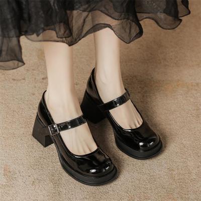 Элегантные женские туфли-лодочки Мэри Джейн на высоком каблуке, классические туфли для платья, черные, белые, на толстом каблуке, женские свадебные офисные туфли