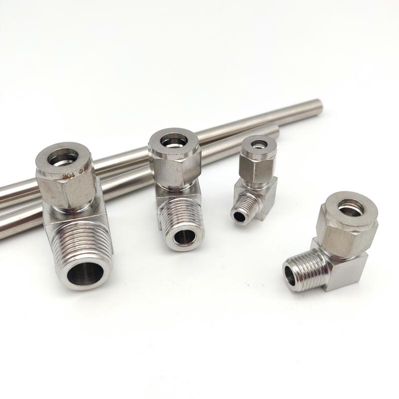 Stainless Steel Double Ferrule Elbow 6mm 8mm 10mm 18mm Tube to 1/8" 1/4" 3/8" 1/2" 90 Degree right angle male thread fitting