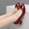 Cow Patent Leather Red Square Buckle Fashionable and Comfortable Low Heeled Middle Youth Single Shoes