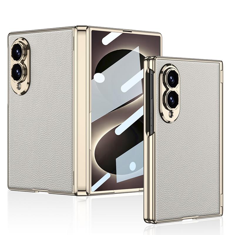 Для Samsung Galaxy Z Fold 8 Широкий Чехол Роскошный Электроокрашенный Мягкий к Коже Матовый Кожаный с Петлей и Закаленным Стеклом Ударопрочный Чехол