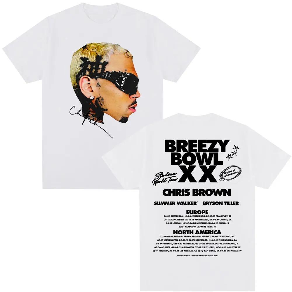 Горячая Винтажная Футболка Chris Brown Breezy Bowl XX Tour Streetwear Hip Hop Мужская Женская Свободная Повседневная Оверсайз Топ Хлопок Харадзюку Мода Летняя Новая Футболка