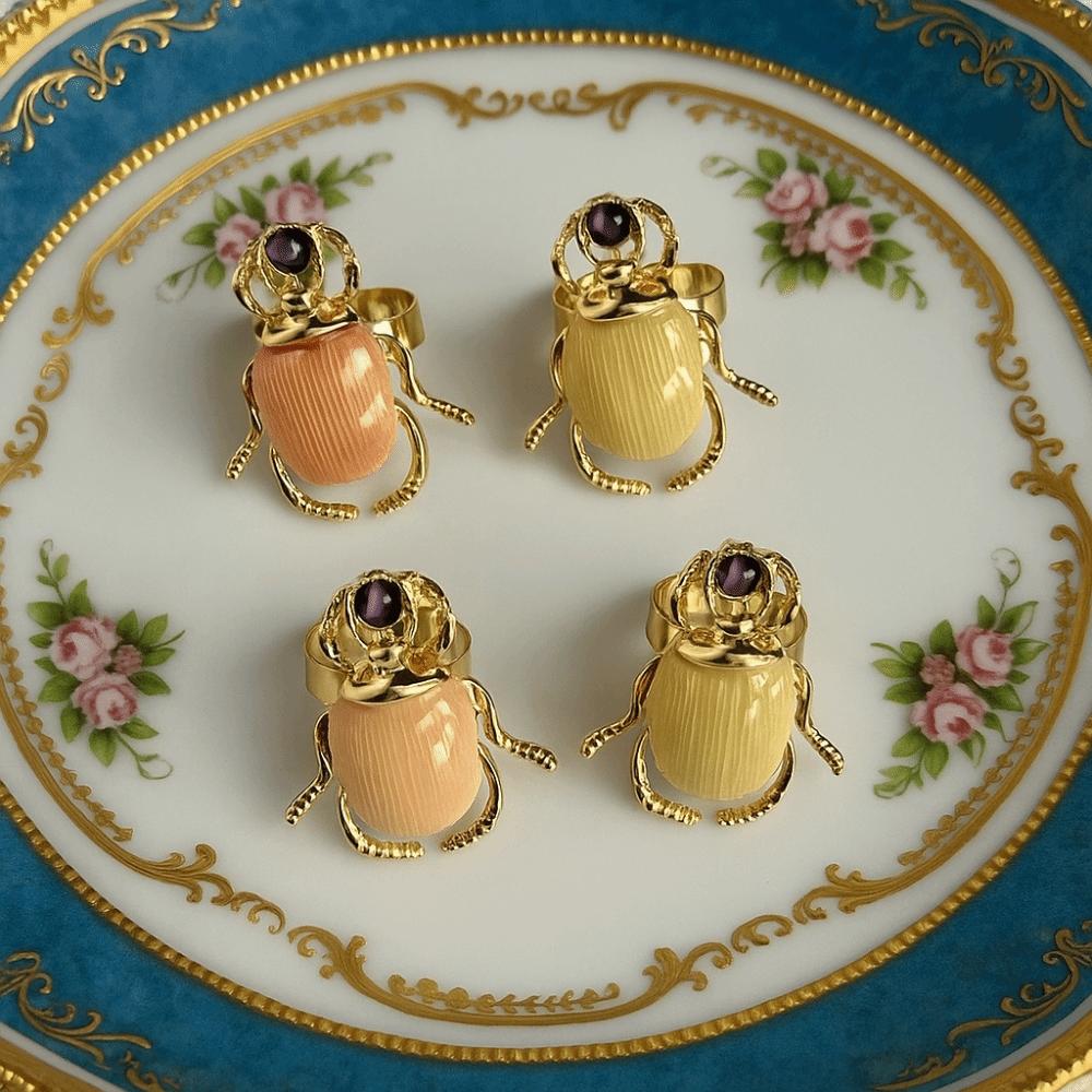 Макаронный цвет Ретро Кольцо с насекомым Панк стиль Эмалевое кольцо с жуком Дерзкий вид Кольцо-открывашка с жуком Пара