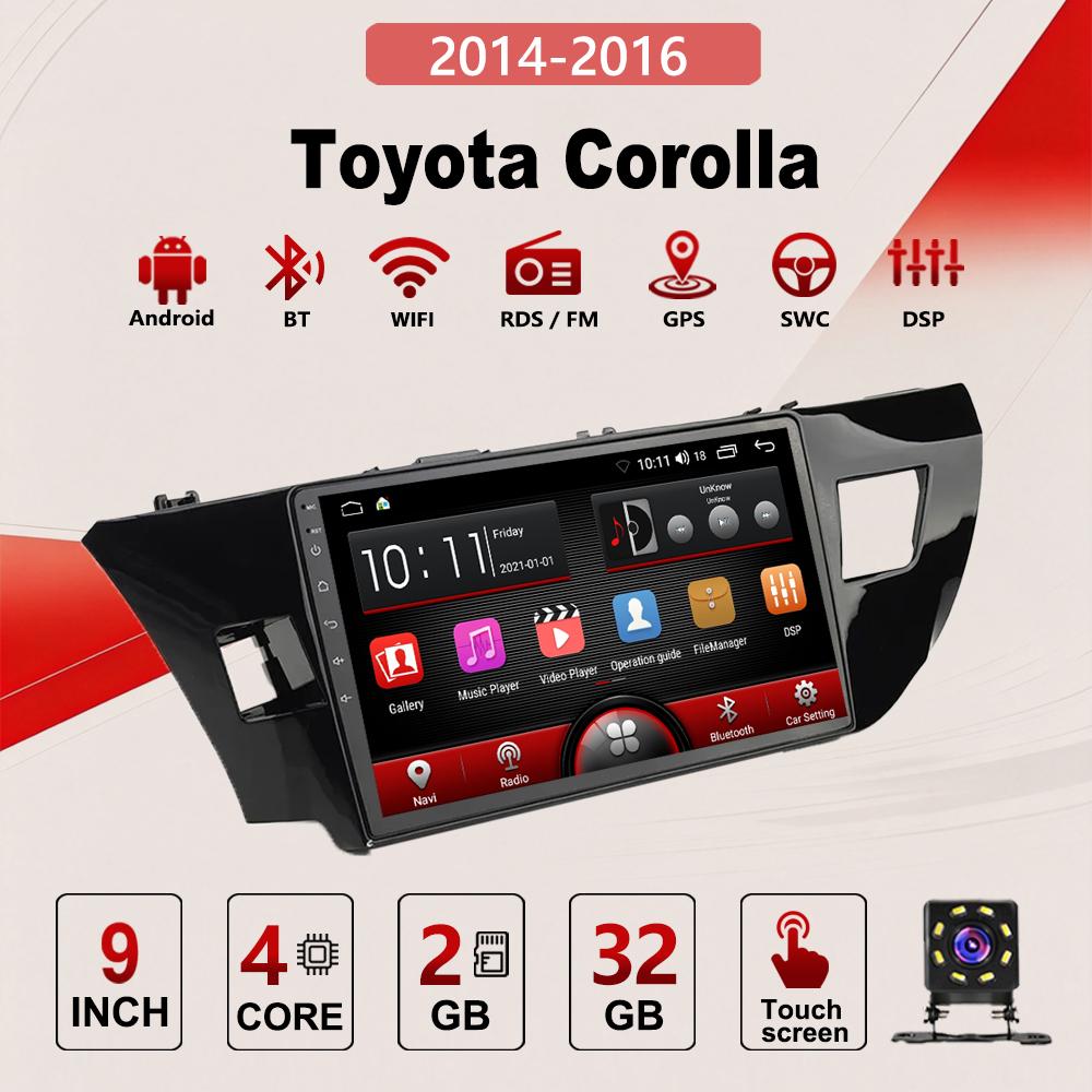 2DIN Android Автомобильная магнитола Car-Play, Toyota Corolla 2014-2016, Мультимедийный плеер, Головное устройство, Стерео, GPS-навигация, BT, WIFI, 2+32 ГБ