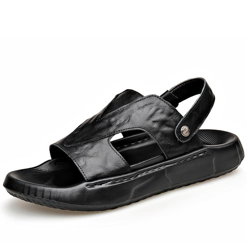 Fashion Genuine Leather Sandals for Men 2005 Summer New Designer Dual-use Black Slipper Shoes Male Fashion Casual Light Beach Shoes Man