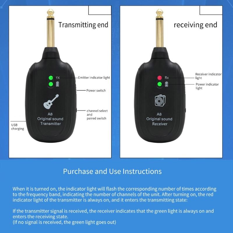 Wireless Guitar Transmitters Receiver UHF Wireless Guitar System Sound Wireless Transmitters Receiver for Guitar Bass