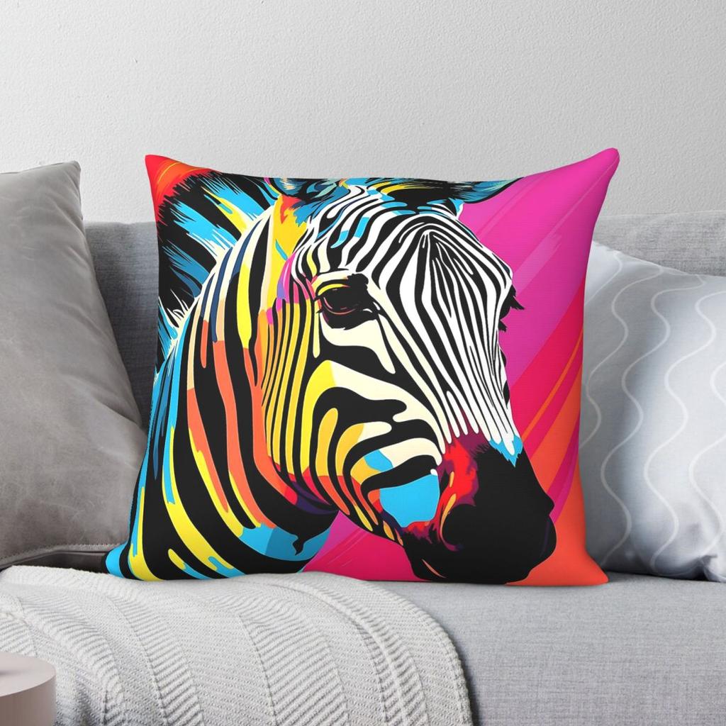 Zebra Portraits Animal Square Pillowcase Polyester Linen Velvet Pattern Zip Decorative Room Cushion Cover
