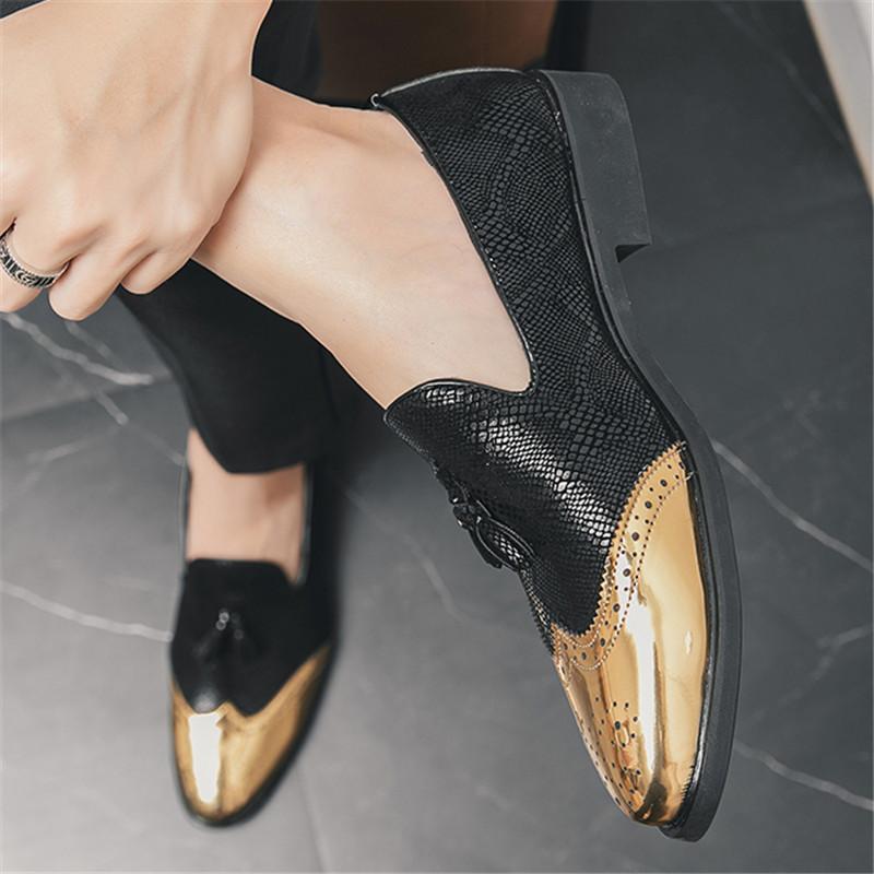 Fashion Luxury Designer Gentleman Tassels Pointed Oxford Leather Shoes Men Black Gold Mix Formal Wedding Prom Dress Homecoming Footwear