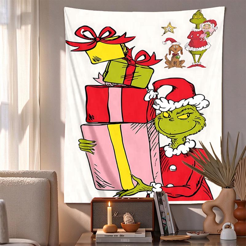 Grinch Gifts Pattern Tapestry Wall Hanging Boho Aesthetic Wall Blanket For Bedroom Living Room Dorm Home Wall Decor 1012466