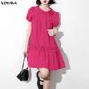 VONDA Женское летнее повседневное мини-платье с круглым вырезом, короткими рукавами и оборками