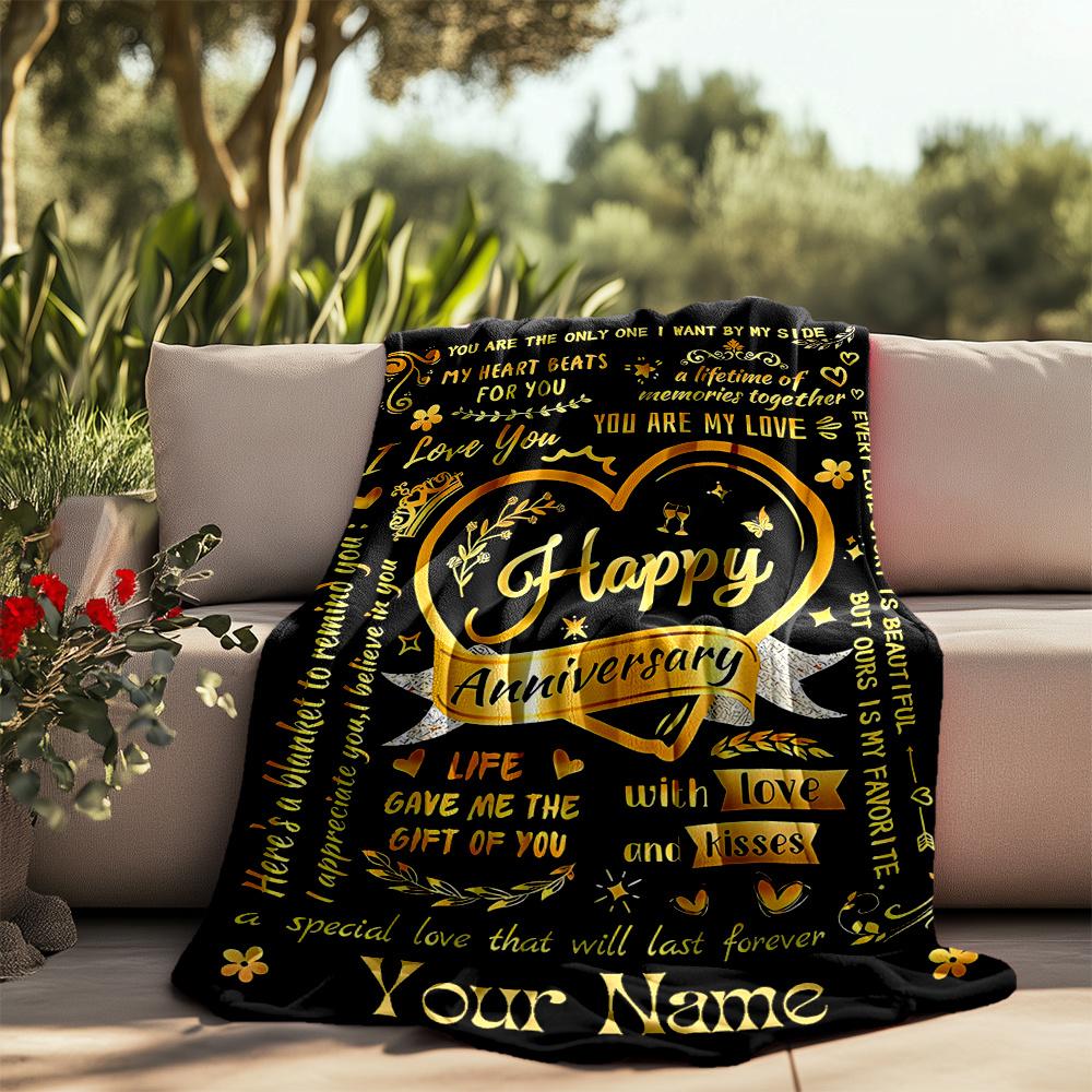 Love Anniversary Memories Forever Heart Customizable Outdoor Blanket Customize Your Name Comfortable Texture Suitable For Picnics Outdoor Travel And