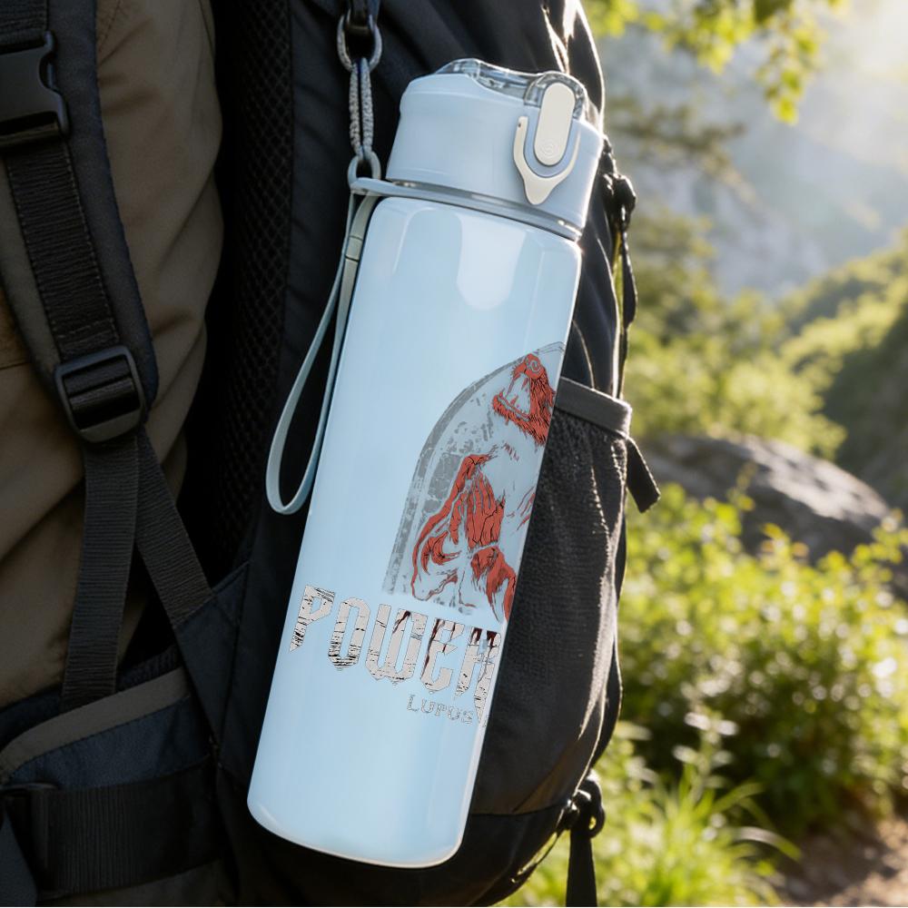 1PC Powerwolf Band Vintage Grunge Print 750ml colorful plastic sports water bottle leakproof pop up lid with straw for outdoor work home use