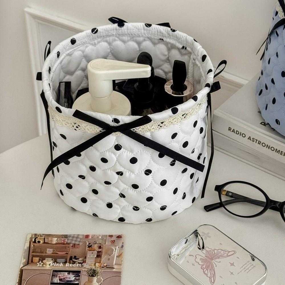 Bow Decor Storage Basket Polka Dot Car Organizer Basket Cute Car Storage Bin Toy Sorting