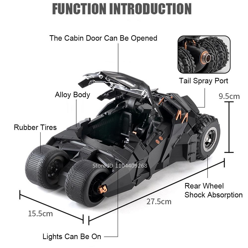 1:18 Large Size The Dark Knight Trilogy Batmobile Sports Car Model Toy Sound Light Spray Shock Absorption Models Ornaments Gifts