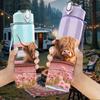 1PC Highland Cow Pink Retro Pickup Truck Art 750ml Color Plastic Sports Water Bottle Leakproof Flip Straw Lid Suitable for Sports Office Home Use