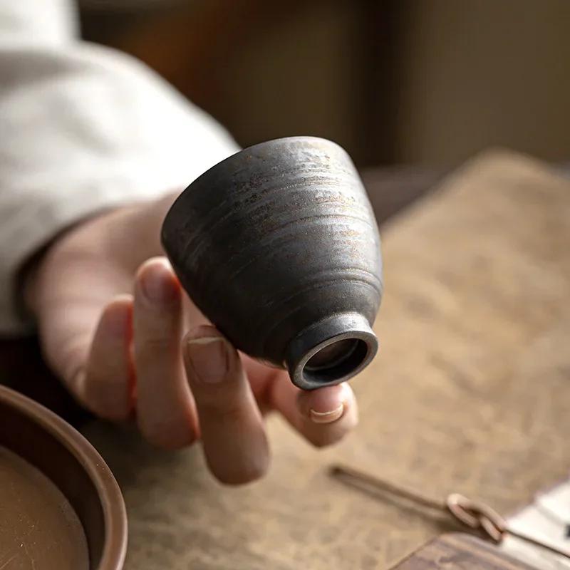 Handmade Gold-Glazed Thin Ceramic Tea Cup - Artisan Crafted Coarse Clay Master Cup for Kung Fu Tea CeremonyRetroPersonal Teacup