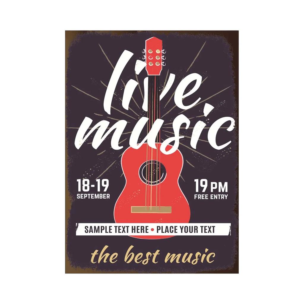 pc Vintage Rock Music Metal Poster Tin Signs Retro Guitar Rock Party Metal Plates Wall Art for Bar Pub Home Wall Art Decor