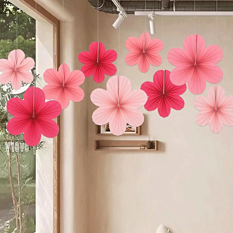 9 шт. Подвесные бумажные веера Обои Свадебное украшение Цветочная стена Вечеринка Доступно несколько вариантов