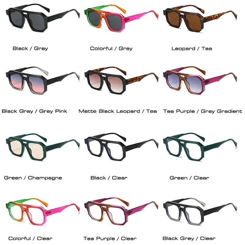 Double Bridges Square Women Gradient Purple Multicolor Sunglasses Fashion Frame Men Retro Punk Sun Glasses Shades UV400