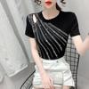 Black Hot Diamond Short-sleeved T-shirt Women's Summer Wear 2025 New Korean Version Retro Hong Kong Style Fashion Age-reducing Front Shoulder Top Tide