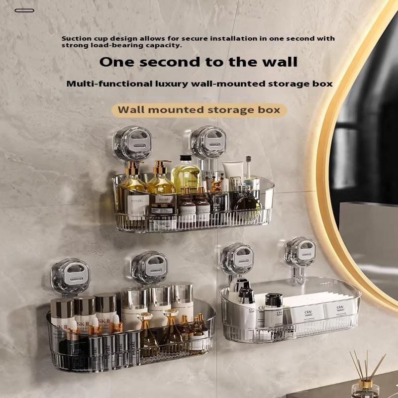 Стеллаж для хранения на присосках, прозрачный золотой, без перфорации, полка-сушилка для ванной комнаты, настенный органайзер