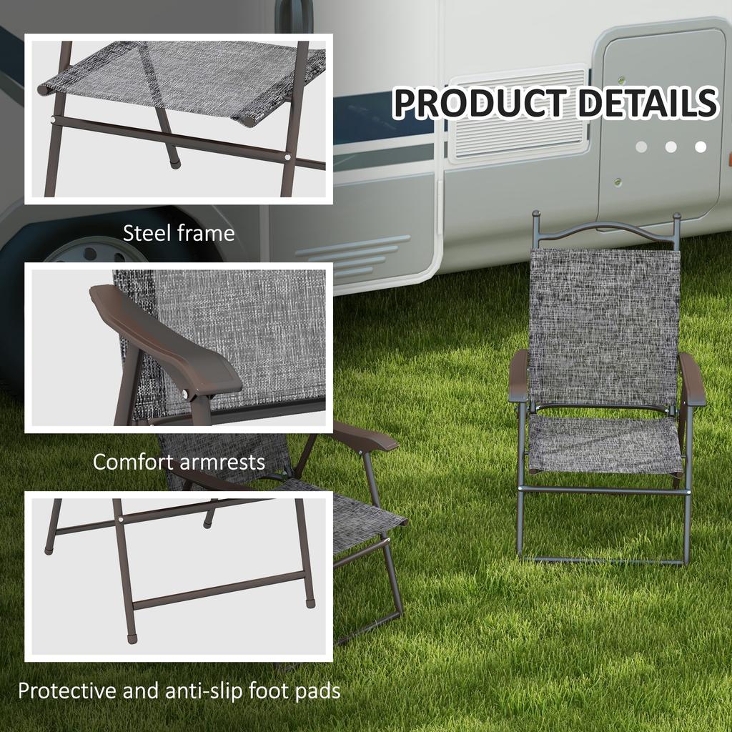 Set Of Two Folding Garden Chairs With Fabric Mesh Seats Grey