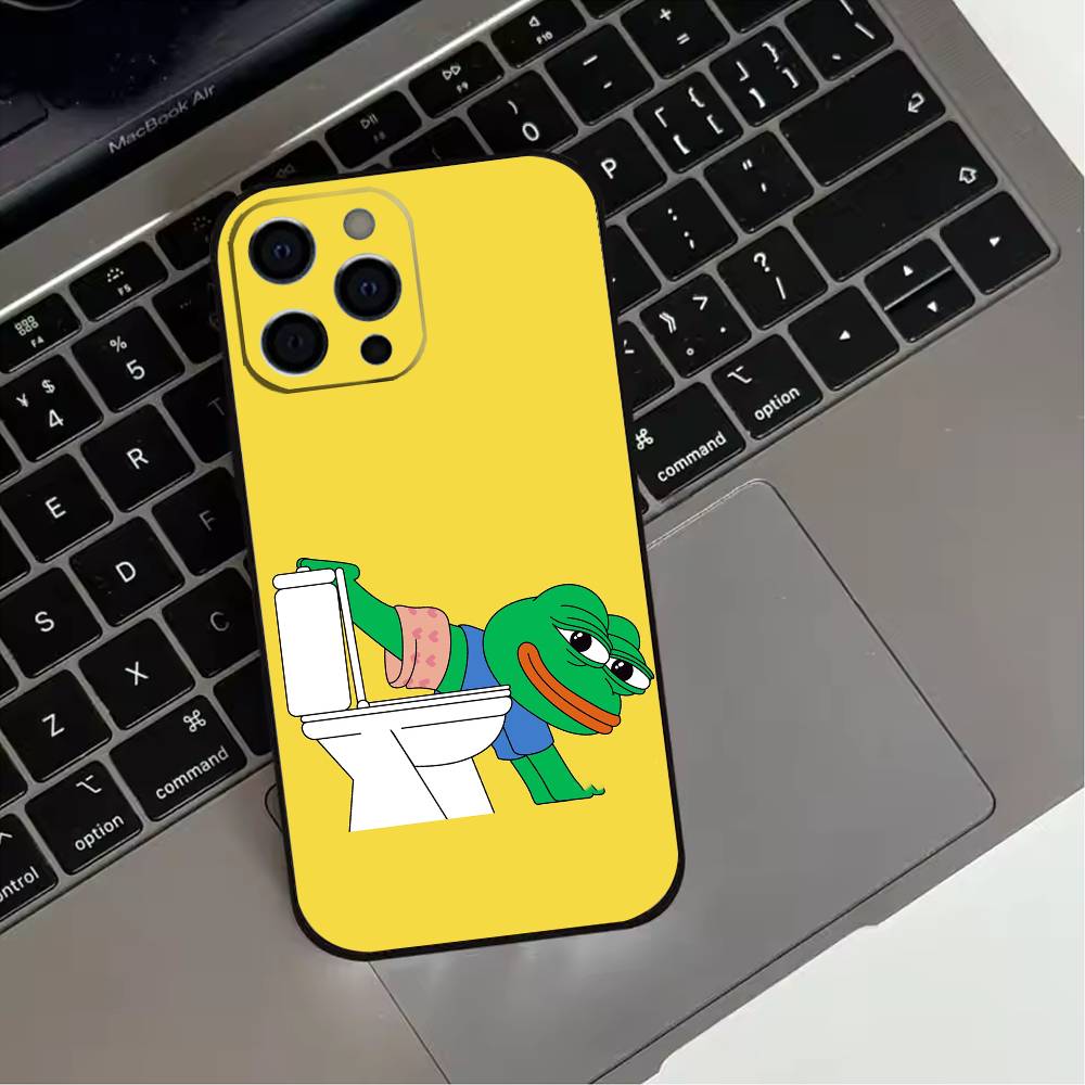 Funny P-Pepe Frog Sad Phone Case For iPhone 17,16,15,14,13,12,11 Plus,Pro Max,XS,Soft Silicone Black Cover