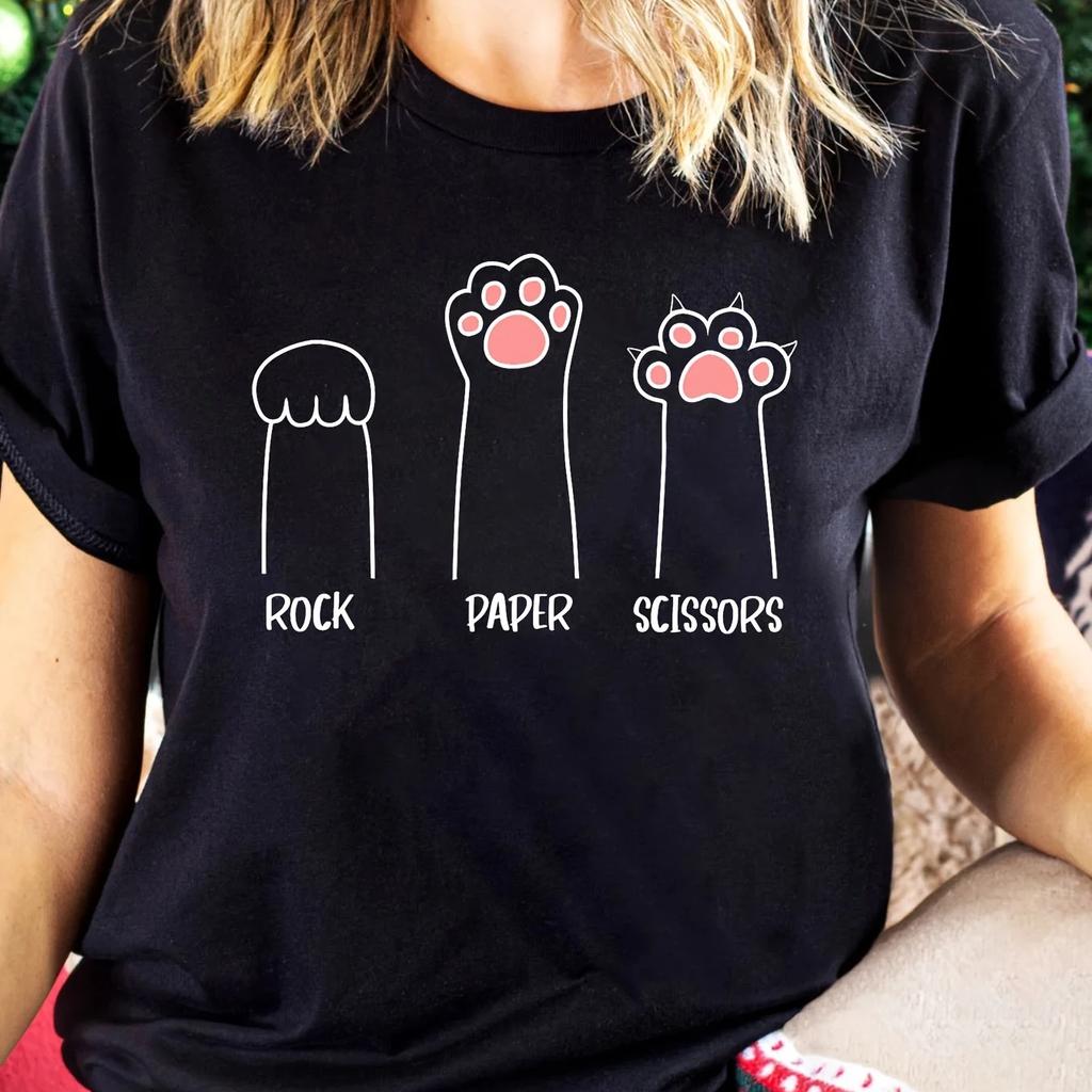 Paw Print Crew Neck T-Shirt, Casual Short Sleeve T-Shirt For Spring & Summer, Women's Clothing