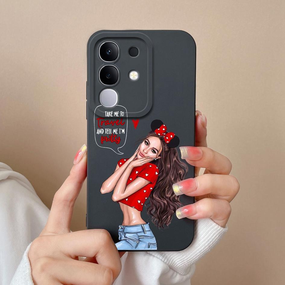 Чехол для Vivo S19 Pro Y04 T4x iQOO Z9s V30 V40e V50 V40 Lite(ИДН) Y29 Y29S Y39 Y19S Чехол из жидкого силикона с милым узором для Vivo Capa