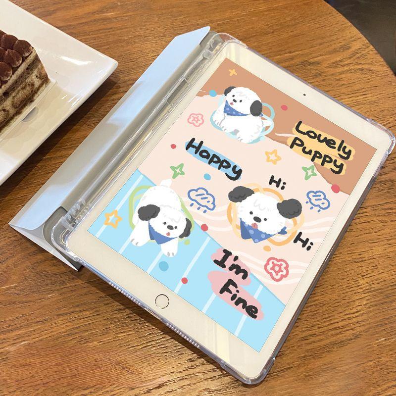 For iPad Air6 Case Cartoon Cute Cat Pattern iPad Tri-fold Flip Case for iPad Air4 Air5 2022 10th 10.9 Air1/2 9.7 Air3/Pro2017 10.5 with Pencil Holder