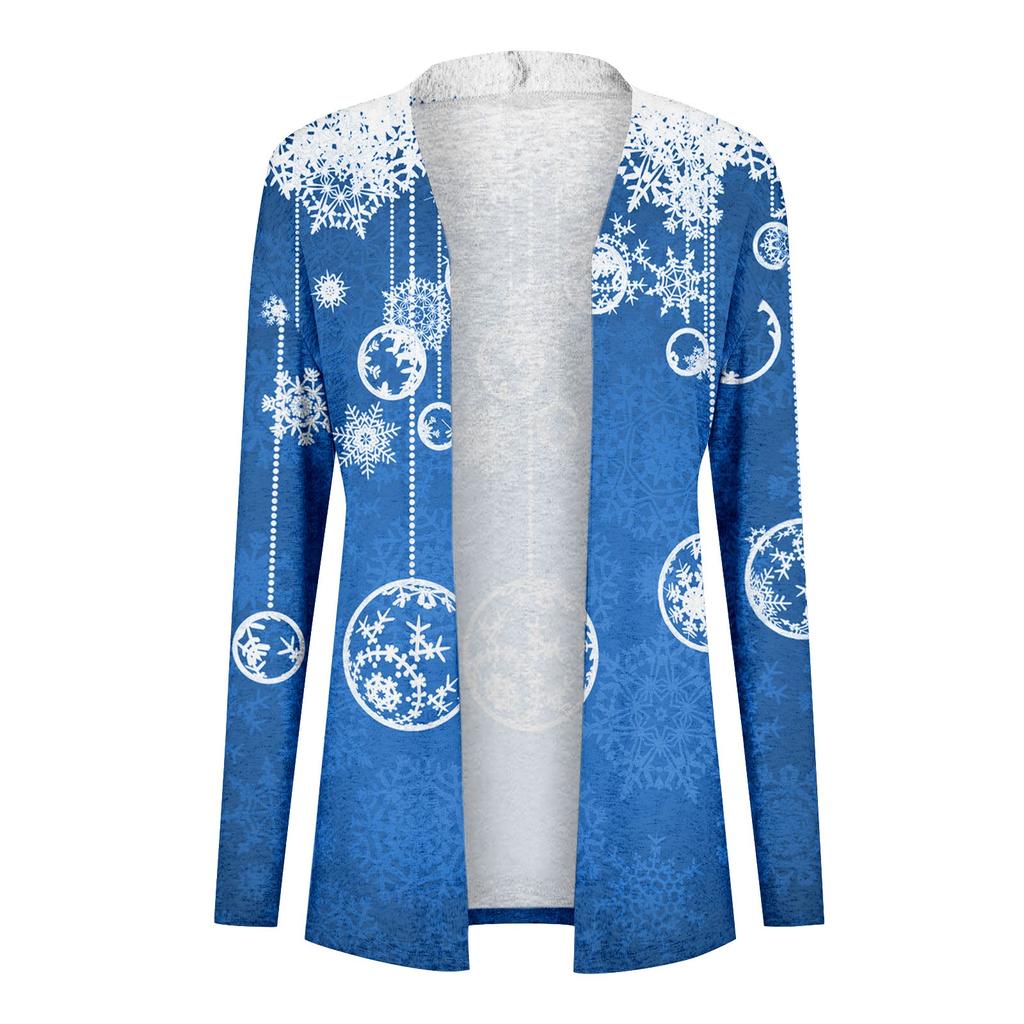 Женская модная рождественская куртка с принтом, повседневный кардиган с длинным рукавом, пальто