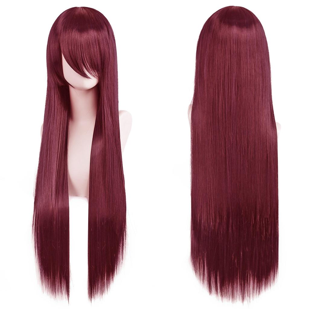 80cm Long Synthetic White Purple Cosplay Wigs Green Hair Straight Silver Wig Pink Hairpiece Lolita Wig with Bangs