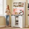 Kitchen Sideboard with Power Outlets. LED Light. Bottle Rack and Sliding Doors. 100x38x180cm. White