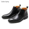 Fashion Golden Sapling Brand Men's Chelsea Boots Business Work Formal Shoes Genuine Leather Ankle Boot Shoes Man Party Wedding Boots
