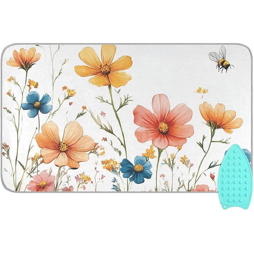 Коврик для глажки для стола Портативное дорожное одеяло для глажки Чехлы для гладильной доски Коврик для прессования Подушки для термопресса 27,6x47,2 дюйма Серые цветы