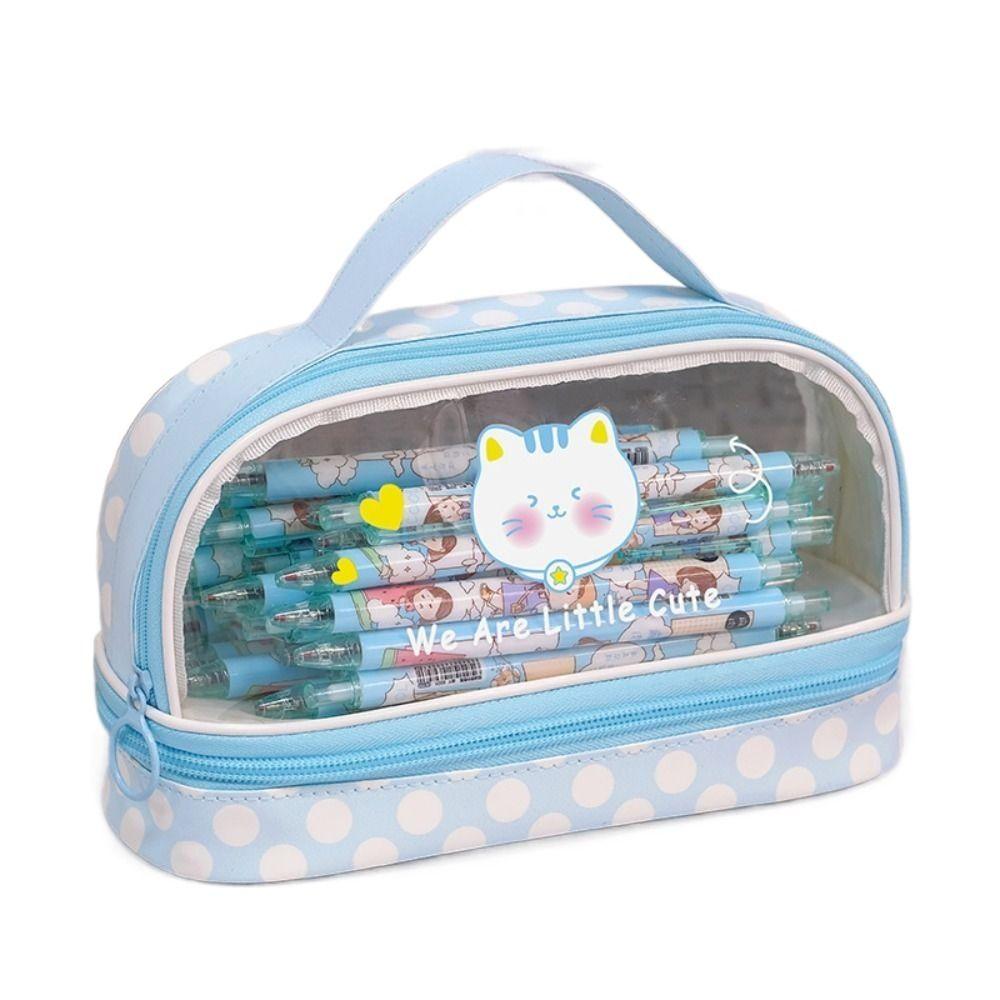 Прозрачная сумка для ручек из ПВХ, сумка для хранения ручек, милый органайзер для канцелярских принадлежностей для студентов