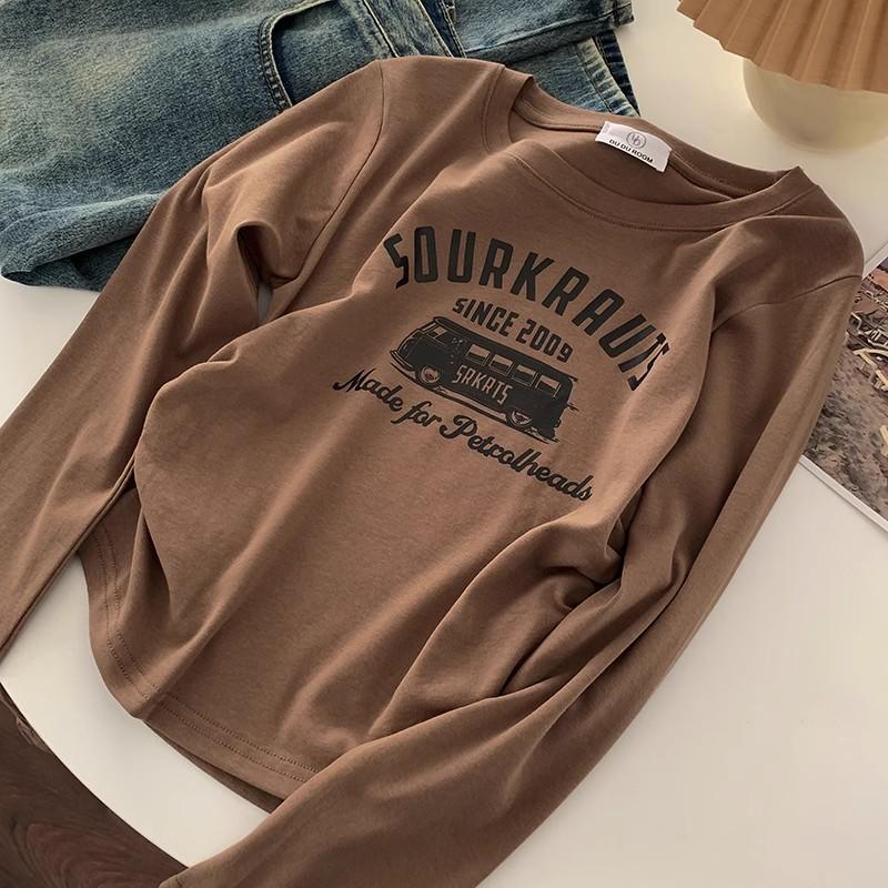 Женская милая и пикантная шикарная футболка с длинным рукавом - Приталенный дизайн для весны/осени