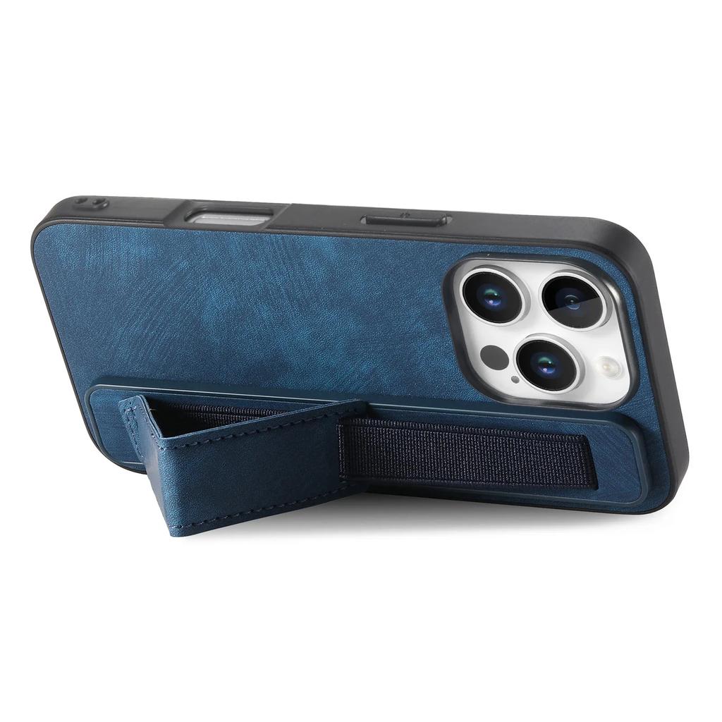 Кожаный чехол для телефона с подставкой и ремешком на запястье для iPhone 16 15 Pro Max Plus SE 2025, противоударная защитная крышка