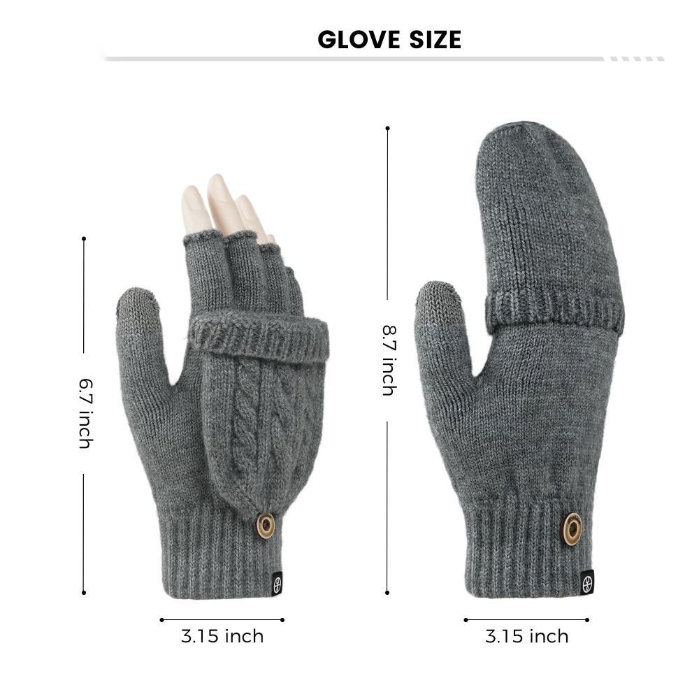 Thickening Fingerless Flip Gloves Wool Knitted Finger Free Gloves  For Men Women Unisex